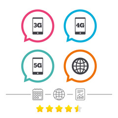 Mobile telecommunications icons. 3G, 4G and 5G.