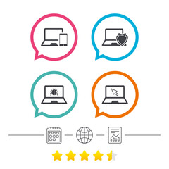 Notebook laptop pc icons. Virus or software bug.