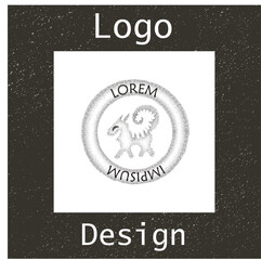 Fototapeta premium Retro emblem of smiled abstract cat in circle vector logo.Art design concept.Logotype on gray background.