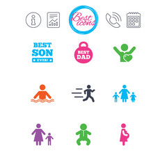 People, family icons. Swimming, baby signs.