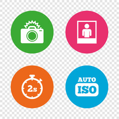 Photo camera icon. Flash light and Auto ISO.