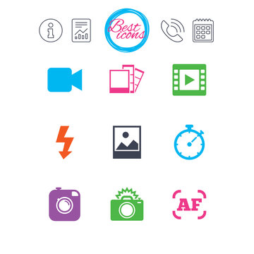 Photo, video icons. Camera, photos and frame.