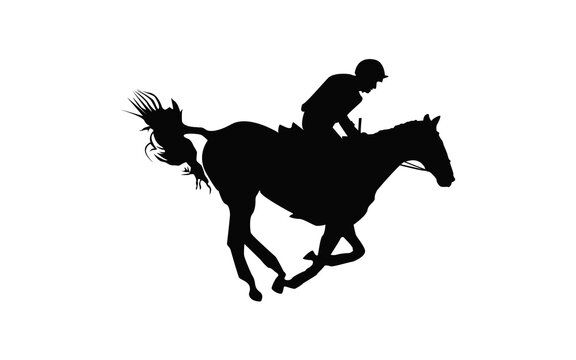 Horse race. Equestrian sport. Silhouette of racing horse with jockey. Jumping. Fifth step.