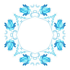 Blue Folk Flower Vignette - Gzhel Folk Art Painting Frame 
