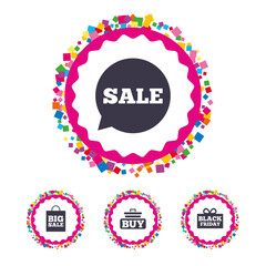 Sale speech bubble icons. Buy cart symbol.