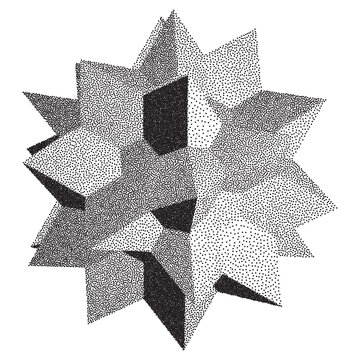 Vector Halftone Stippled Geometric Figure Illustration - 3D Stellate Polyhedron