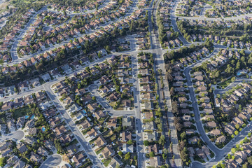 Aerial view of Camarillo suburban streets in Ventura County California.  