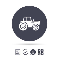 Tractor sign icon. Agricultural industry symbol.