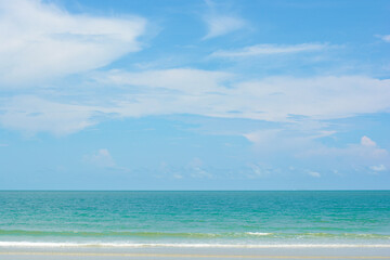 Fototapeta na wymiar Hua-Hin sea with soft wave and sky background.Thailand sea landscape.