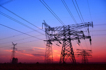 Fototapeta premium High voltage towers in the evening