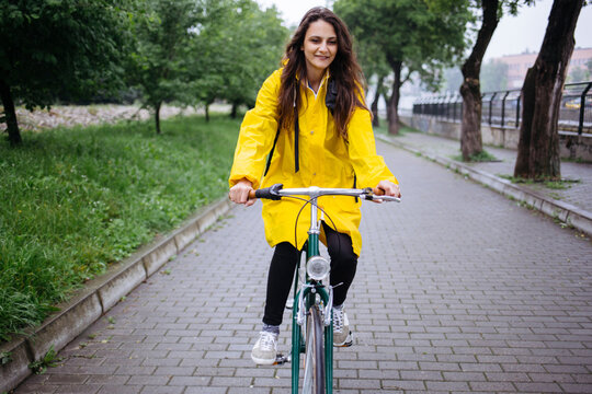 Riding bicycle in the rain