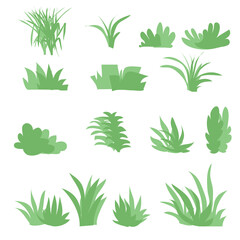 Flat grasses set vector.bush set with isolated white background