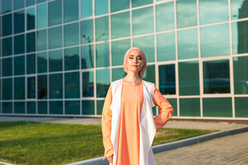 Fototapeta na wymiar Portrait of young beautiful Asian muslim woman wearing hijab.