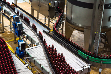 Beer bottles on the conveyor belt