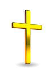 Gold Christian Cross Icon - 3D Rendering Image