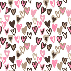 Pattern of hearts hand drawn vector sketch. Seamless heart art background hand drawn by marker or felt-tip pen drawing. Romantic symbols for love greeting valentines elements.