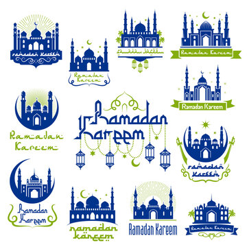 Ramadan Kareem greetings isolated icon set