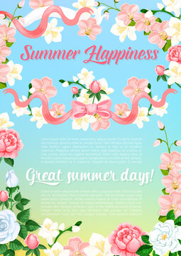 Summer flowers bouquet greeting vector poster