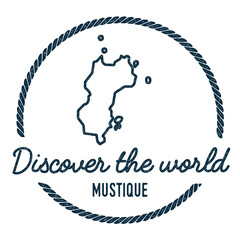Mustique Map Outline. Vintage Discover the World Rubber Stamp with Island Map. Hipster Style Nautical Insignia, with Round Rope Border. Travel Vector Illustration.