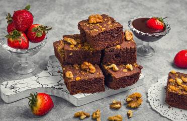 Delicious homemade brownie with Strawberry