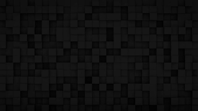 Randomly extruded black cubes mosaic. Geometric 3D render smooth animation. Computer generated seamless loop abstract background 4k UHD (3840x2160)
