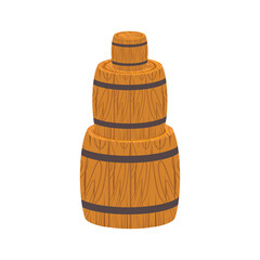 Cartoon wooden barrel in flat style. Container, tank for rum, vodka, cognac, brandy