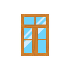 Wooden window frames view . Retro plastic windows. Flat windows