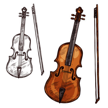 Vector sketch violin contrabass music instrument