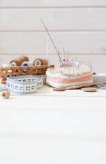 Copyspace frame with sewing tools and accesories