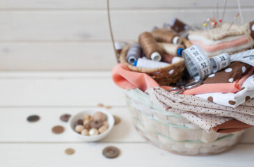 Copyspace frame with sewing tools and accesories