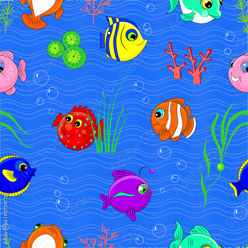 Cartoon Seamless Pattern Underwater World Stock Image And - 
