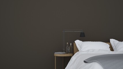 Bedroom 3d rendering Interior bedroom design interior minimal space in apartment comfortable and dark color 