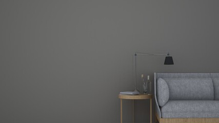  Living space 3d rendering Interior bedroom design interior minimal space in apartment comfortable and dark color 