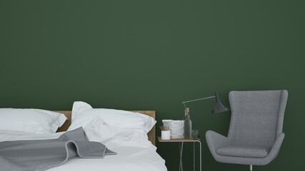 Fototapeta na wymiar Bedroom 3d rendering Interior bedroom design interior minimal space in apartment comfortable and dark color 