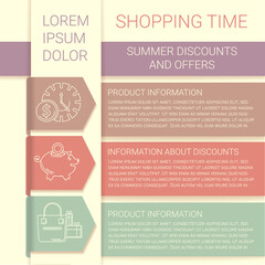 Vector elegant banner template for discounts for website or for printing. Beige, yellow, green and red colors.