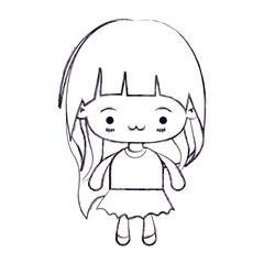 blurred thin silhouette of kawaii little girl with long hair and facial expression exhausted vector illustration