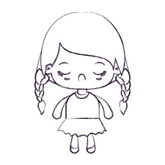 Fototapeta premium blurred thin silhouette of kawaii little girl with braided hair and facial expression disgust vector illustration