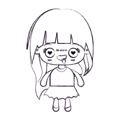 Obraz premium blurred thin silhouette of kawaii little girl with long hair and facial expression enamored vector illustration