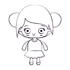 blurred thin silhouette of kawaii little girl with collected hair and facial expression surprise vector illustration