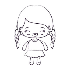 blurred thin silhouette of kawaii little girl with braided hair and facial expression laughing vector illustration