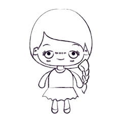 Obraz premium blurred thin silhouette of kawaii cute little girl with braided hair and embarrassed facial expression vector illustration