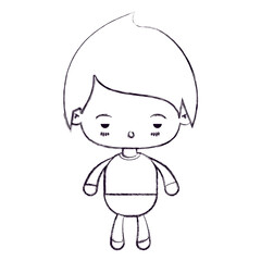 blurred thin silhouette of kawaii little boy with facial expression sad vector illustration