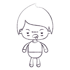 blurred thin silhouette of kawaii little boy with unpleasant facial expression vector illustration