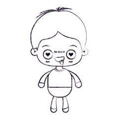 blurred thin silhouette of kawaii little boy with facial expression in love vector illustration