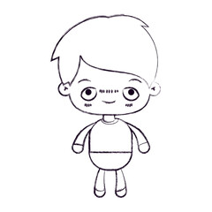 blurred thin silhouette of kawaii little boy with embarrassed facial expression vector illustration