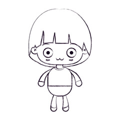 blurred thin silhouette of kawaii little boy with facial expression depressed vector illustration
