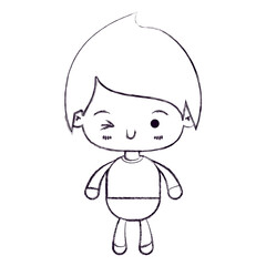 blurred thin silhouette of kawaii little boy winking eye vector illustration