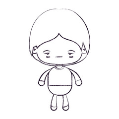 blurred thin silhouette of kawaii little boy with facial expression nervous vector illustration