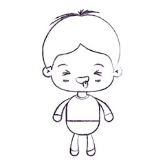 blurred thin silhouette of kawaii little boy with facial expression funny with closed eyes vector illustration