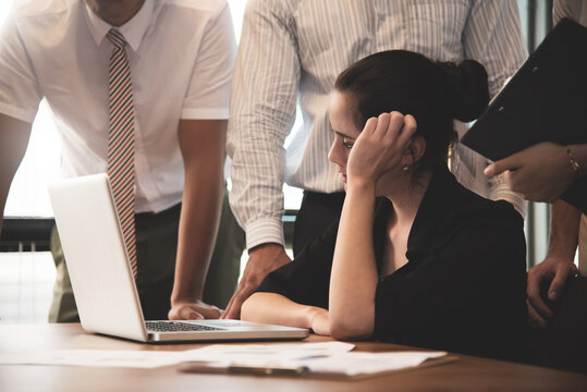 Stressed Young businesswoman thinking and brainstorming for  meeting at the office.